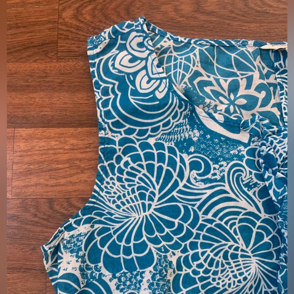 Banana Republic Ruffled Tank Top Women’s 8 Blue White Floral 100% Cotton Blouse - Picture 4 of 8